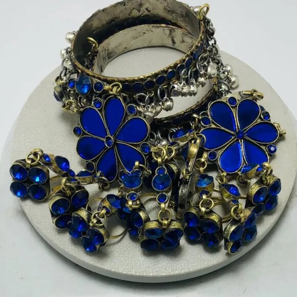 Single Blue Slave Bracelet, Link and Chain  With Rings, Belly Dance Bracelet - Picture 6 of 10